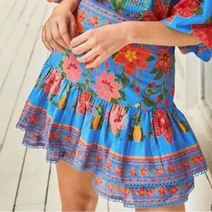 Farm Rio Floral Blue and Red Mini Skirt